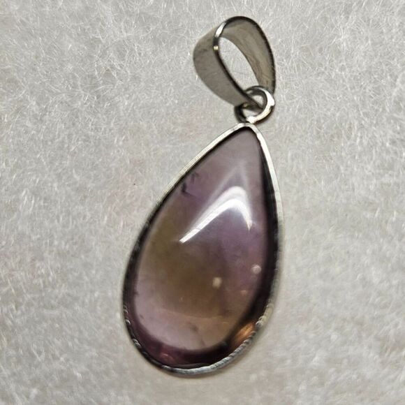 Vintage Teardrop Amethyst Cabochon cut Silver Tone Pendant - Picture 2 of 4